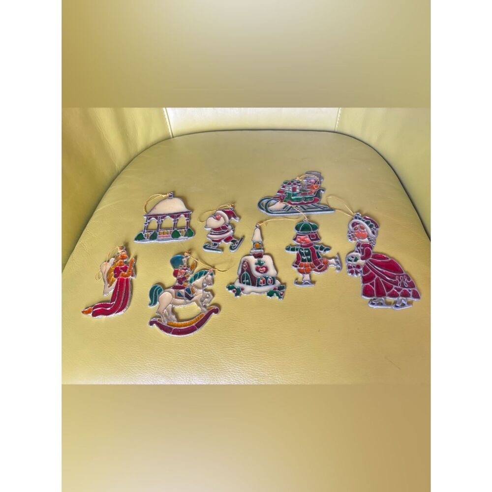 Vintage Kurt Adler Stained Glass Style Christmas Ornaments Lot Ice Skater Sleigh